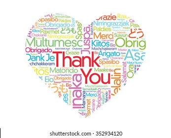 Thank You Word Cloud in different languages, heart concept background