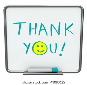 Thank You Written On A White Dry Erase Board With Blue Marker