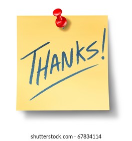 Thanks Thank You Adhesive Office Note Yellow Paper Isolated