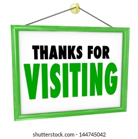 Thanks For Visiting hanging sign for a store to thank, appreciate and express a message of gratitude for a customer or visitor who has bought goods or services and is leaving or exiting the business - Powered by Shutterstock