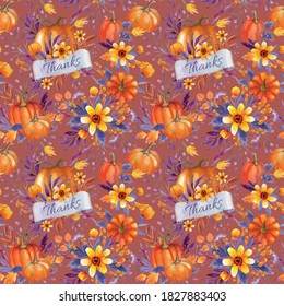 Thanksgiving Autumn Pumpkin Seamless Pattern