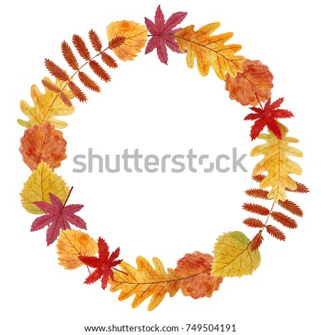 Thanksgiving Card Blank Template With Autumn Leaves Wreath Hand Painted With Watercolors Thanksgiving Card Blank Template With Autumn Leaves Wreath Hand Painted With Watercolors