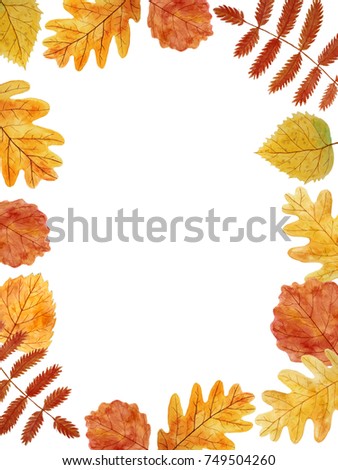 Thanksgiving Card Blank Template Autumn Leaves Hand Painted With Watercolors Thanksgiving Card Blank Template Autumn Leaves Hand Painted With Watercolors