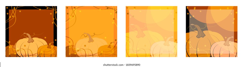 Thanksgiving cards with pumpkins. Set of abstract templates for greeting cards, banners, brochures