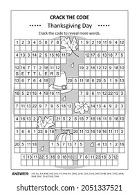 Thanksgiving Day Crack The Code Word Game, Or Codebreaker Word Puzzle (US Version). Answer Included.
