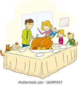 Thanksgiving day picture, family near the table and turkey - Powered by Shutterstock