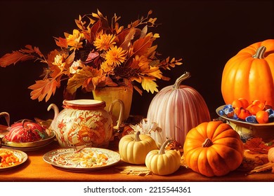 Thanksgiving dinner still life , 3D illustration - Powered by Shutterstock