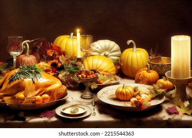 Thanksgiving dinner still life , 3D illustration - Powered by Shutterstock