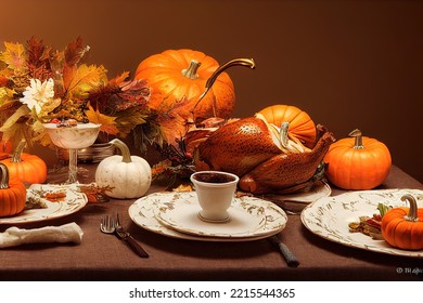 Thanksgiving dinner still life , 3D illustration - Powered by Shutterstock