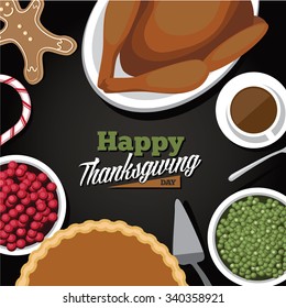 Thanksgiving Meal Greeting Card Or Marketing Design With Thanksgiving Turkey, Pumpkin Pie, Cranberry Sauce, Gingerbread Man And Candy Cane. Royalty Free Illustration.