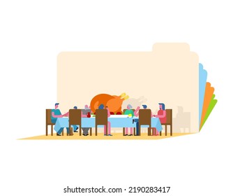 Thanksgiving Paper art carving family dinner. Turkey on big table. Traditional Autumn holiday. Relatives eat. Father and mother. Grandmother and grandfather. 
 - Powered by Shutterstock