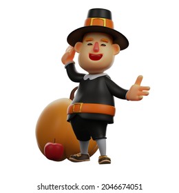 Thanksgiving Pilgrim Man 3D Character With A Happy Face