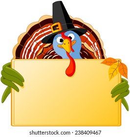 Thanksgiving Turkey Over Blank Sign Stock Illustration 238409467 ...