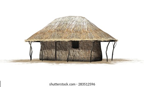 Thatched Hut Isolated On White Background Stock Illustration 308574410 ...