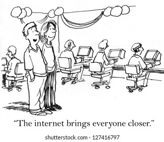 "The internet brings everyone closer" as people are on separate computers. - Powered by Shutterstock