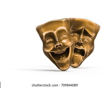 Theater masks, drama and comedy isolated on white / 3D Rendering