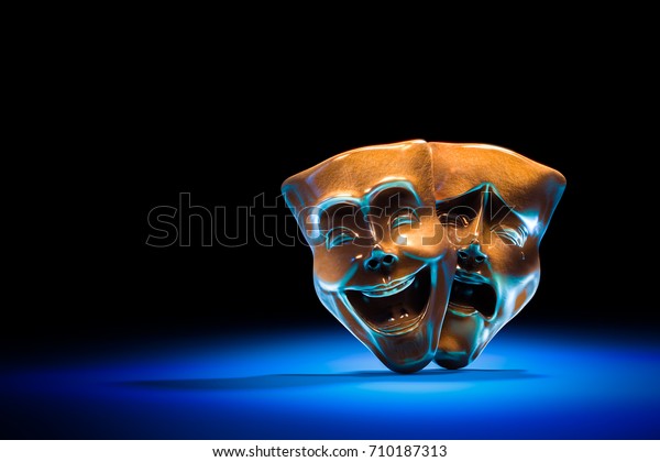 Theater masks, drama and comedy on a dark
background / 3D
Rendering