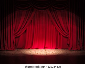 Theater stage red curtains Show Spotlight
