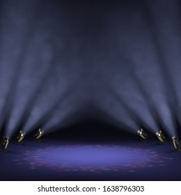 Theater stage with volume light and smoke. 3d illustration - Shutterstock ID 1638796303