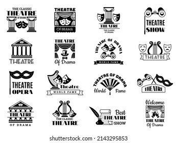 Theatre Badges. Broadway Emblem Entertainment Show Party Vintage Logo Cinema Symbols Recent Illustrations