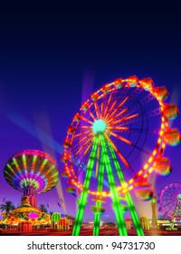 Theme Park Motor Rides Game In Evening View Isolated On Night View Blue Purple Sky Background