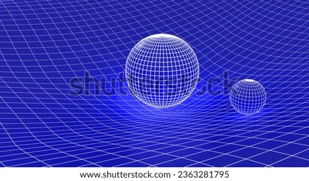 The theory of gravity and general relativity. Earth and Sun over warped spacetime. Sphere is affecting space time around it. 