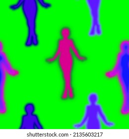 Thermal Camera Imaging Abstract Human Silhouettes Seamless Pattern. Trendy Fashion Colors Neon Heat Mapping Designs Neon Green Background