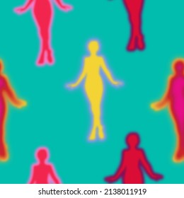 Thermal Camera Imaging Abstract Human Silhouettes Seamless Pattern Trendy Fashion Colors Neon Heat Mapping Designs Tiffany Blue Background