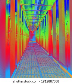 Thermal image camera of a data center with server racks