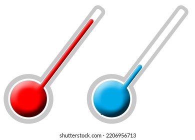 Thermometer measuring hot and cold temperature with a blue and red flask, 3d rendering