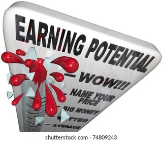 A thermometer shows your earning potential for various careers, with the mercury bursting at the top level, indicating your best chance and earning wealth in your job