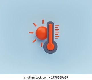 thermometer and sun icon. hot climate, summer concept. minimal design. 3d rendering