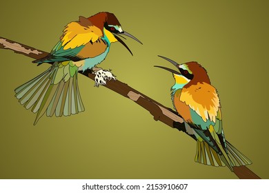 They Are Two Birds That Are Singing On A Branch