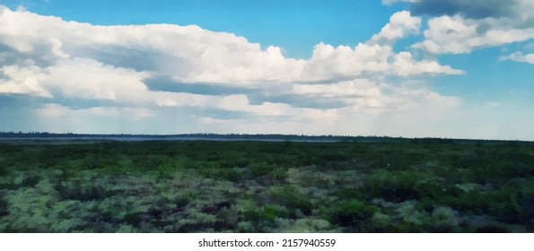 Thick clouds over a green field