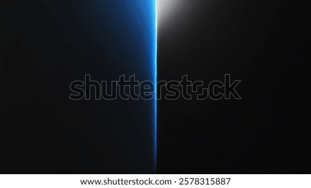 A thin blue line of light separates two black surfaces, creating a minimalist, abstract design.