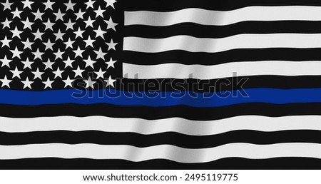 Thin Blue Line US flag with stars and stripes background for your police or law enforcement message 3D Illustration 