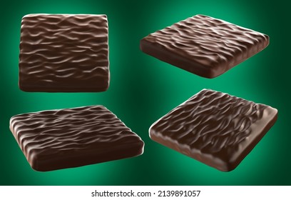 Thin Chocolate With Mint Filling. 3d Illustration. Isolated Background