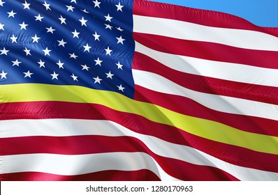 Thin Gold Line American Flag. Flag Representing 911 And Other First Responder Communications Dispatchers. Thin Gold Line Three Stripe. USA American 911 Flag. Emergency Medical Responder 
