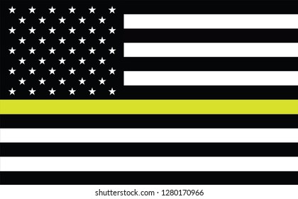 Thin Gold Line American Flag. Flag Representing 911 And Other First Responder Communications Dispatchers. Thin Gold Line Three Stripe. USA American 911 Flag. Emergency Medical Responder 
