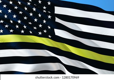 Thin Gold Line American Flag. Flag Representing 911 And Other First Responder Communications Dispatchers. Thin Gold Line Three Stripe. USA American 911 Flag. Emergency Medical Responder 
