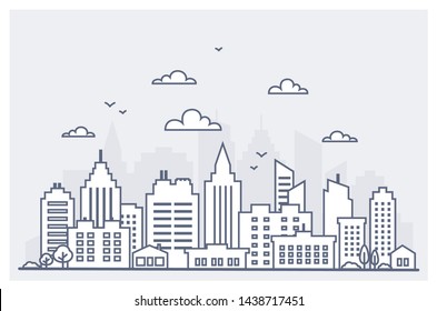 Thin Line City Landscape Downtown Landscape Stock Illustration 1438717451