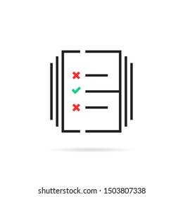 thin line document management logo. simple flat style trend modern creative stroke logotype graphic art design isolated on white. concept of business brainstorming or to do list with result tick