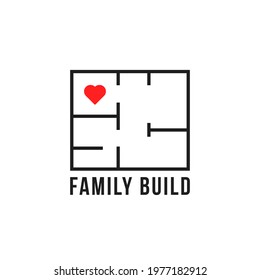 thin line family build simple logo. flat linear style trendy modern minimal logotype graphic element on white background. concept of sweet home sign and easy real estate rental illustration