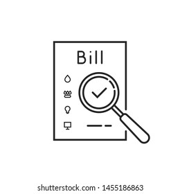 Thin Line Payment Of Utility Bills Icon. Concept Of Duty Assessment And Payment Of Debts For Used House Resources. Stroke Flat Style Trend Logo Graphic Art Design Isolated On White Background