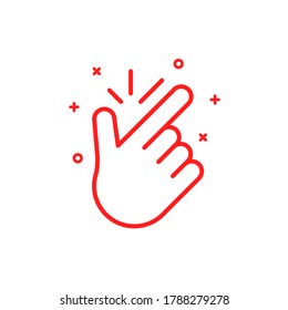 Thin Line Snap Icon. Concept Of Popular Funny Symbol To Make Flicking Fingers, Meaning Everything Is Easy, Fine, Eureka, No Problem. Graphic Design Arm Of Human. Red Simple Sign On White Background