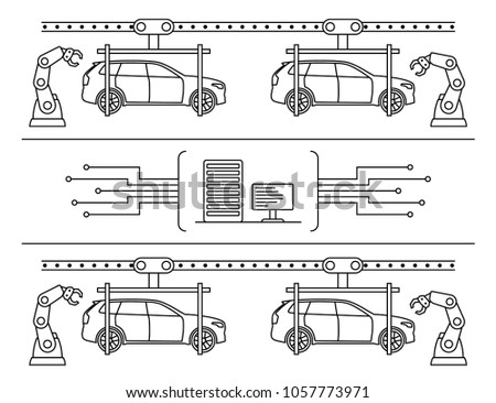 royalty free stock illustration of thin line style car assembly line Old Automotive Assembly Line thin line style car assembly line automatic auto production conveyor robotic car machinery industry