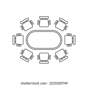 thin line table and chairs like meeting room. linear graphic art design element isolated on white background. concept of top view office boardroom or place for planning and efficient teamwork