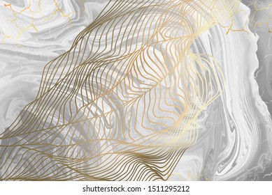 Thin Lines - Waves On A Cut Of Stone With Gold Streaks. Stone Cut Decor