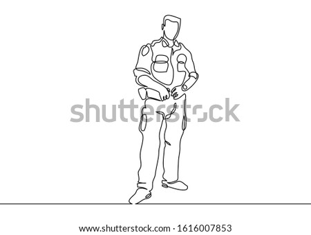Thin one continuous line illustration drawinge police officer on duty