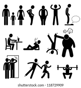 Thin Slim Skinny Weak Man People Person Anorexia Stick Figure Pictogram Icon